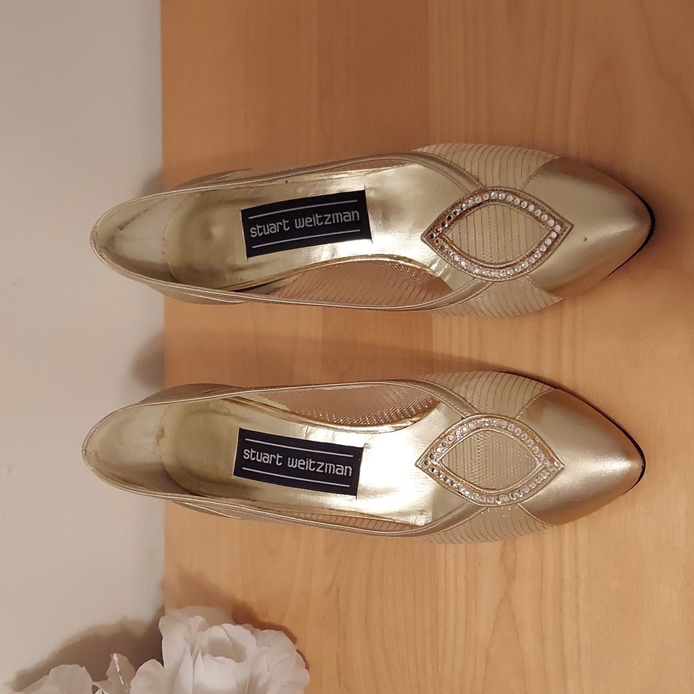 Stuart Weitzman Soft Gold Mesh And Rhinestone Det… - image 4